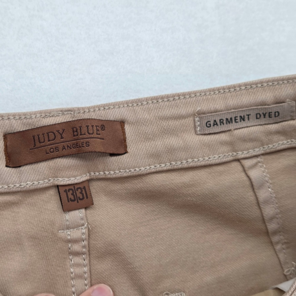 Judy Blue NEW Women Khaki High Waist Wide Leg Raw Hem Jeans Garment Dyed - Picture 6 of 7